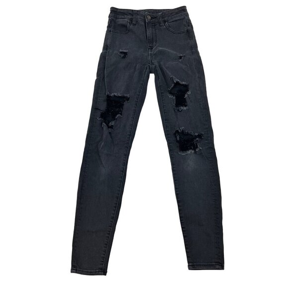 American Eagle Denim - American Eagle Distress Skinny Jeans Charcoal Womens Size 0R Stretch